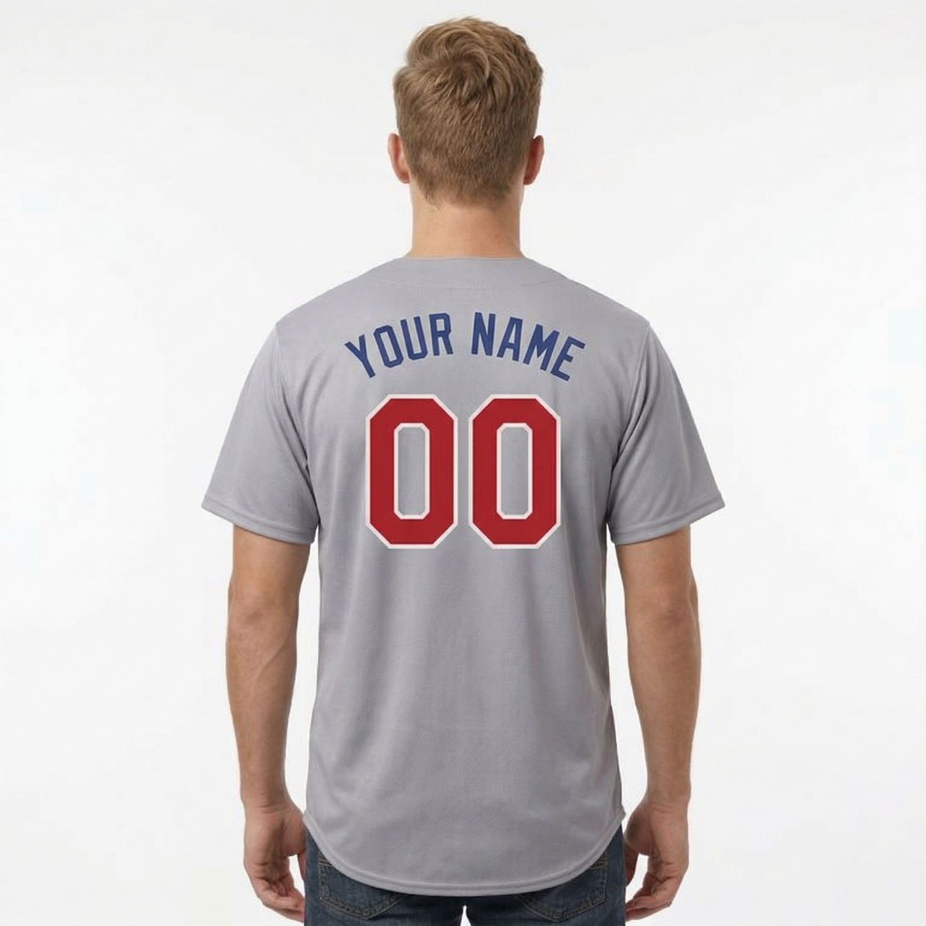 Custom Grey & Royal/Red Classic Fashion Baseball Jersey