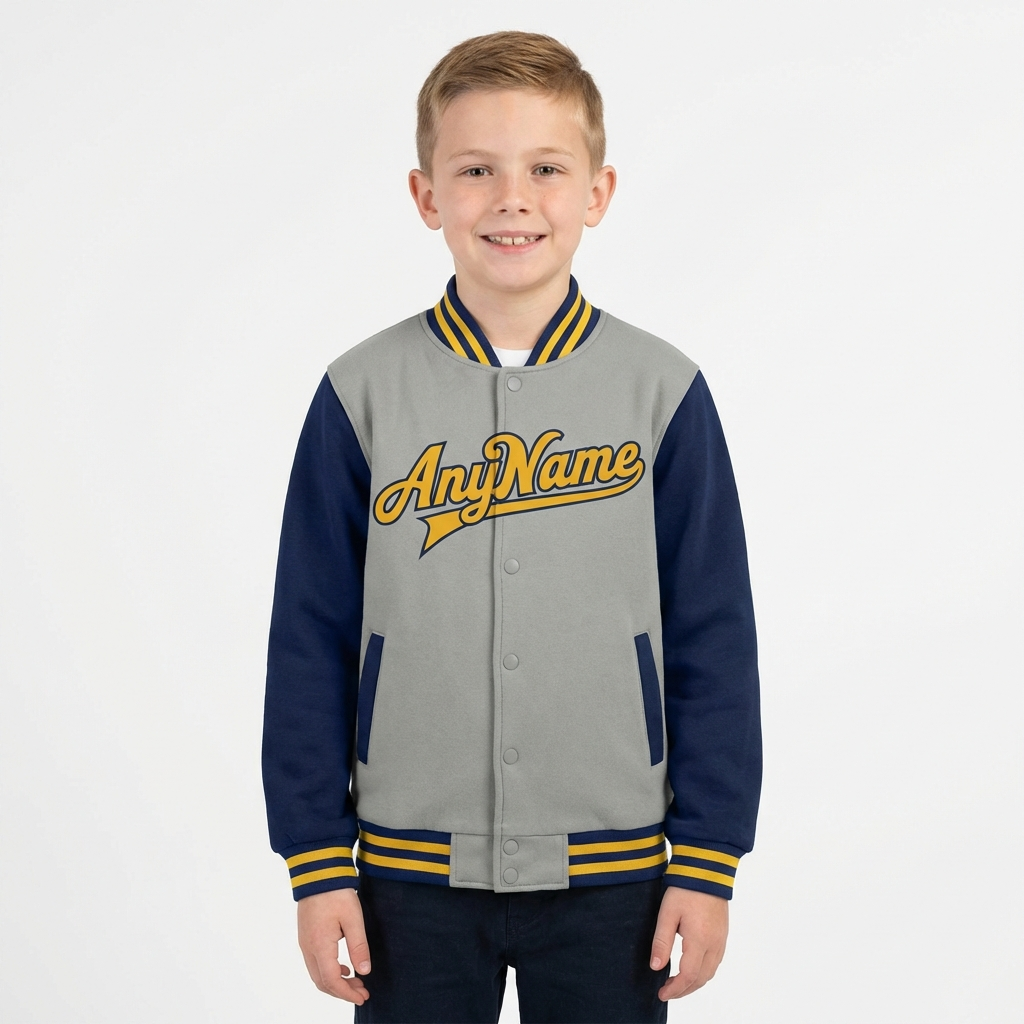 Custom Grey & Yellow/Royal Raglan Sleeves Full-Snap Fleece Jacket