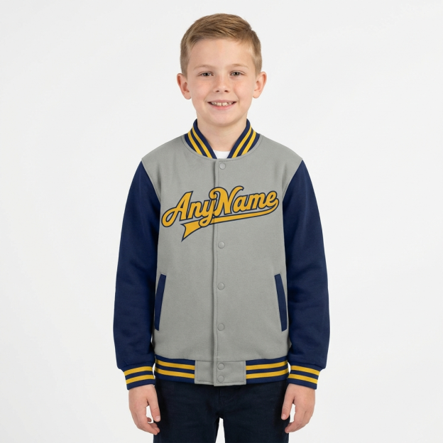 Custom Grey & Yellow/Royal Raglan Sleeves Full-Snap Fleece Jacket