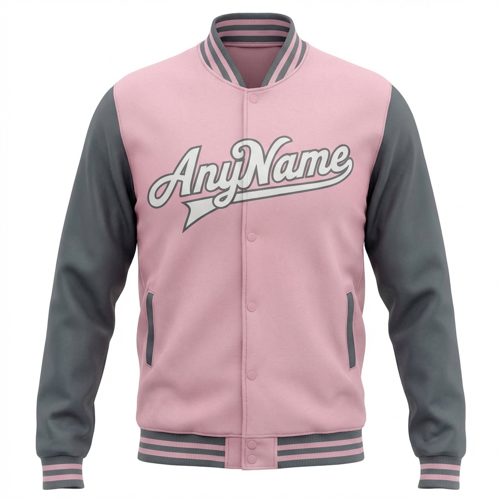 Custom Pink & White/Grey Raglan Sleeves Full-Snap Fleece Jacket