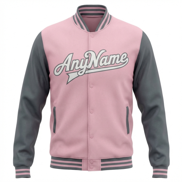 Custom Pink & White/Grey Raglan Sleeves Full-Snap Fleece Jacket