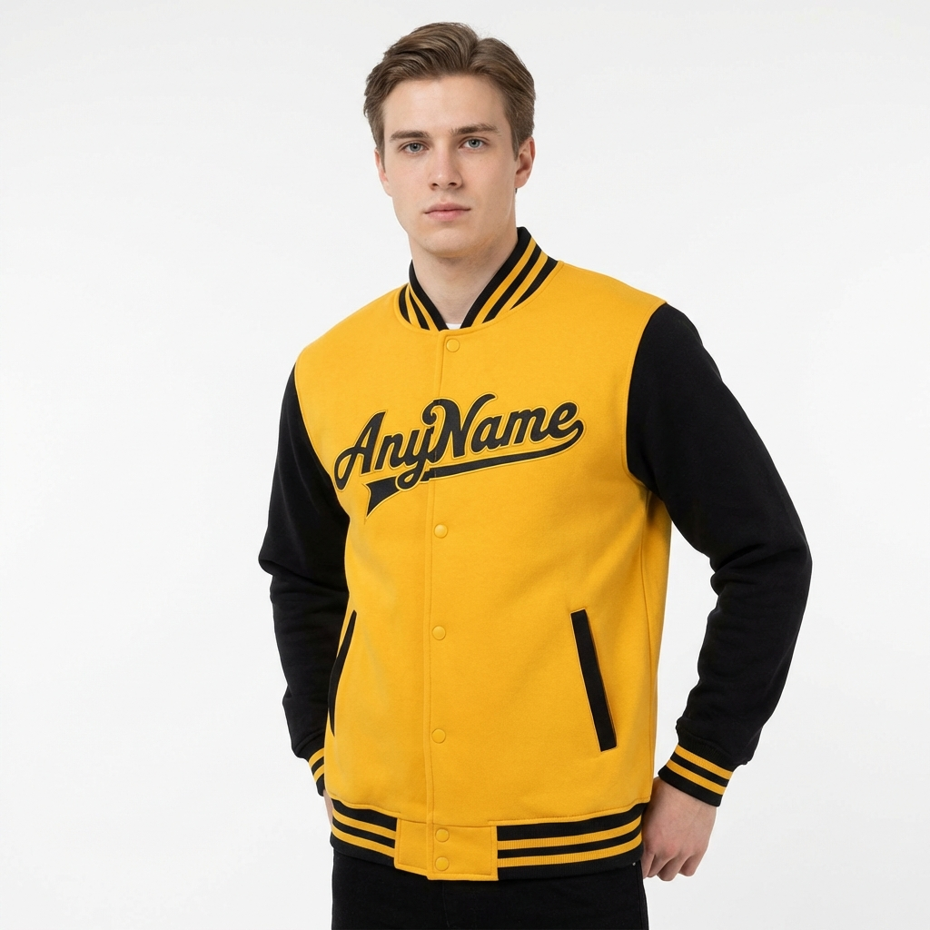 Custom Yellow & Black Raglan Sleeves Full-Snap Fleece Jacket