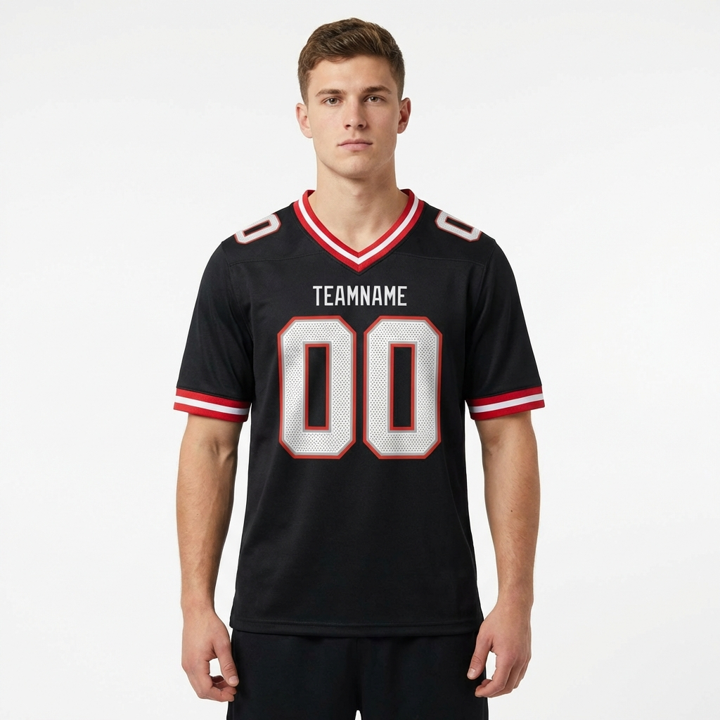 Custom Black & White/Grey-Red Football Jersey