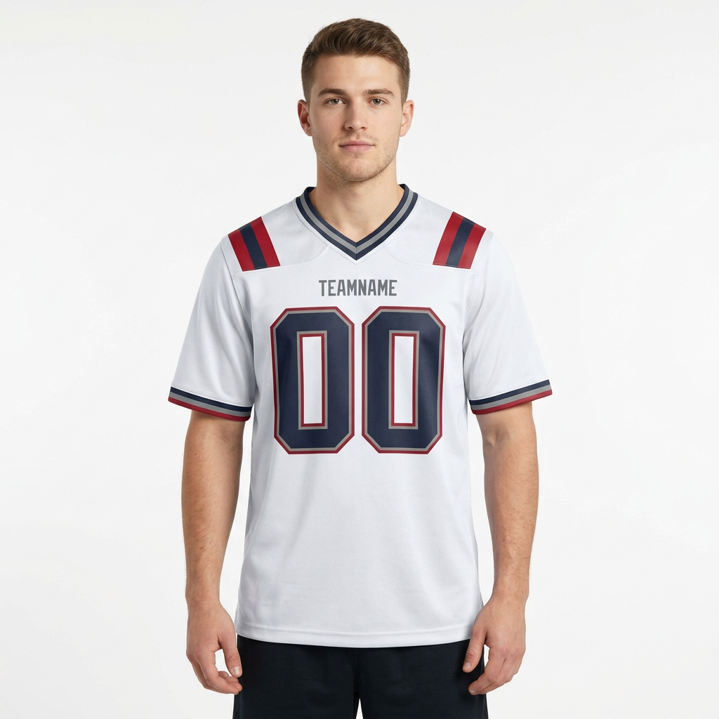 Custom White & Navy/Grey-Red Football Jersey