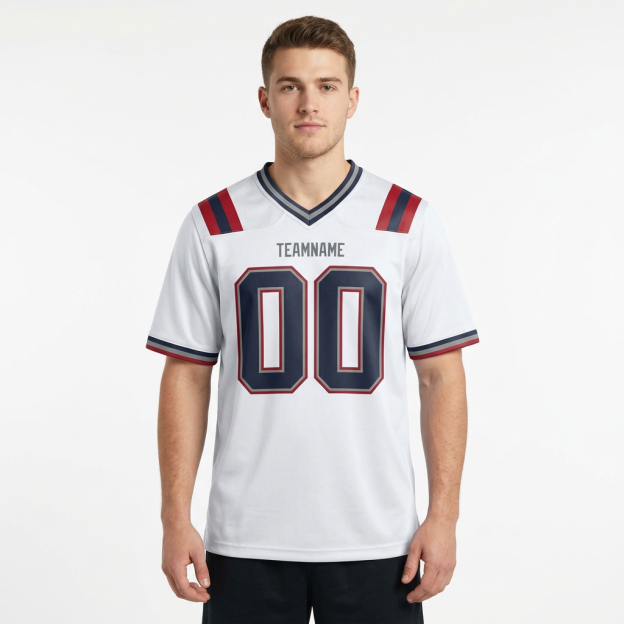 Custom White & Navy/Grey-Red Football Jersey