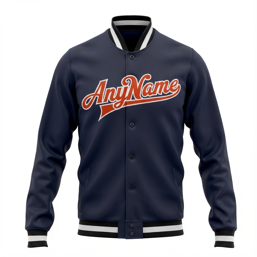 Custom Navy & Orange/White Full-Snap Fleece Jacket