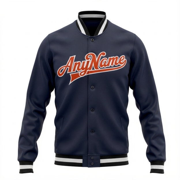 Custom Navy & Orange/White Full-Snap Fleece Jacket