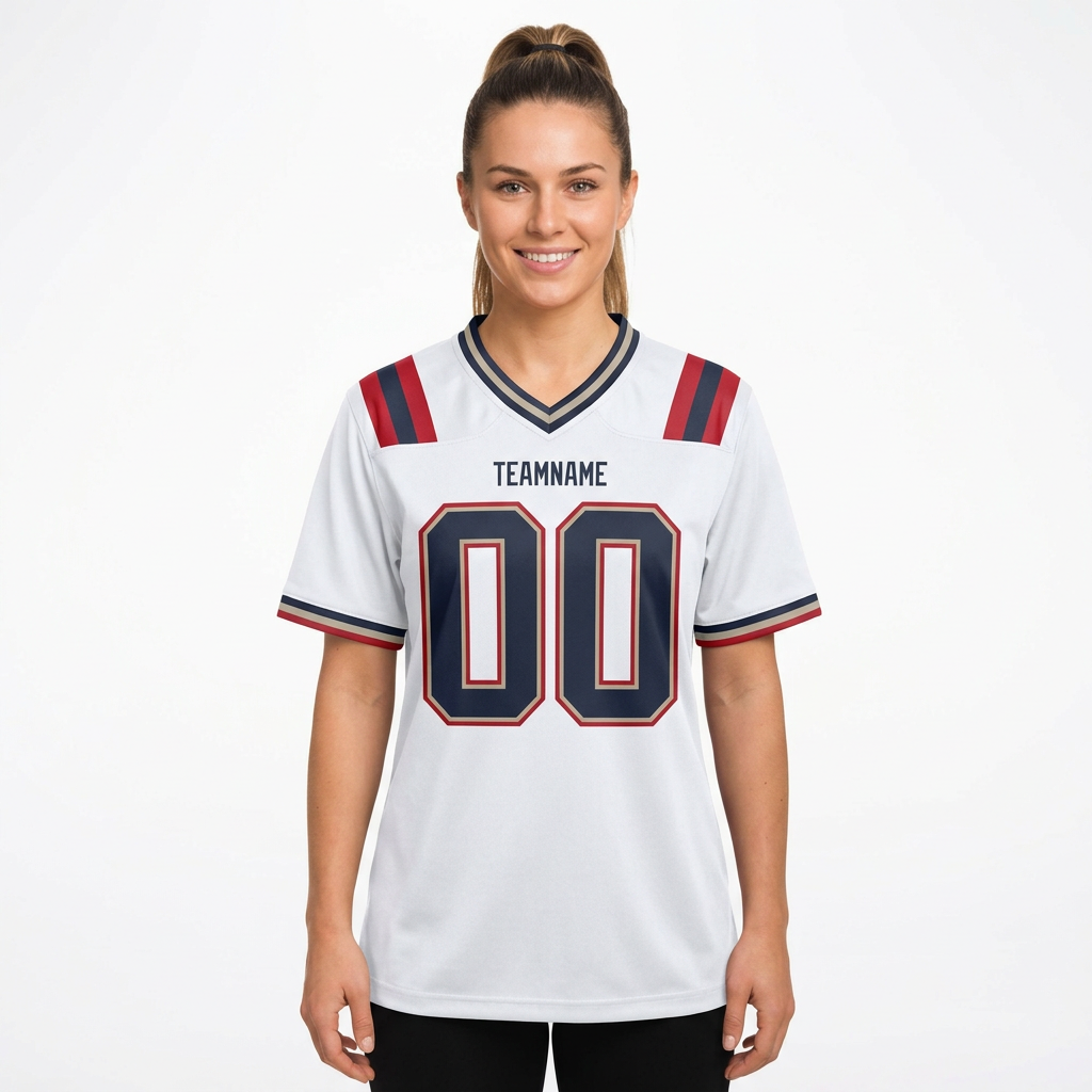 Custom White & Navy/Grey-Red Football Jersey