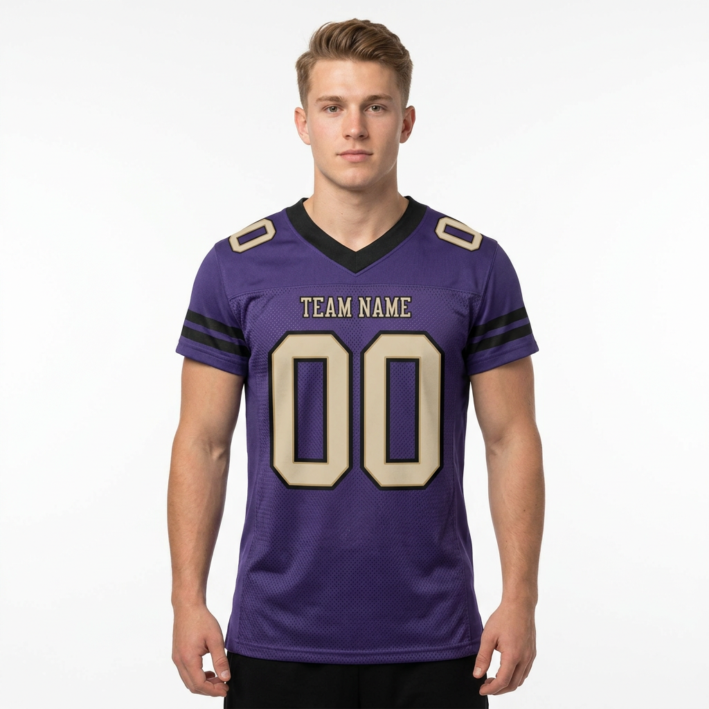 Custom Purple & Cream/Black Football Jersey