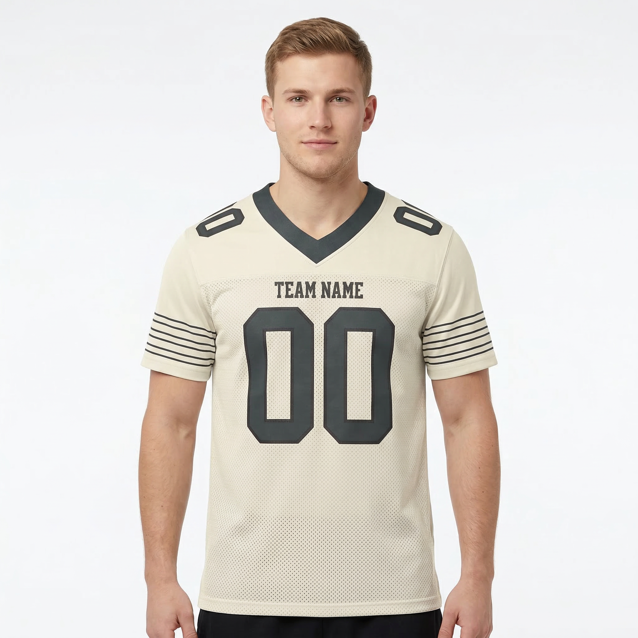 Custom Cream & Dark Grey/Black Football Jersey