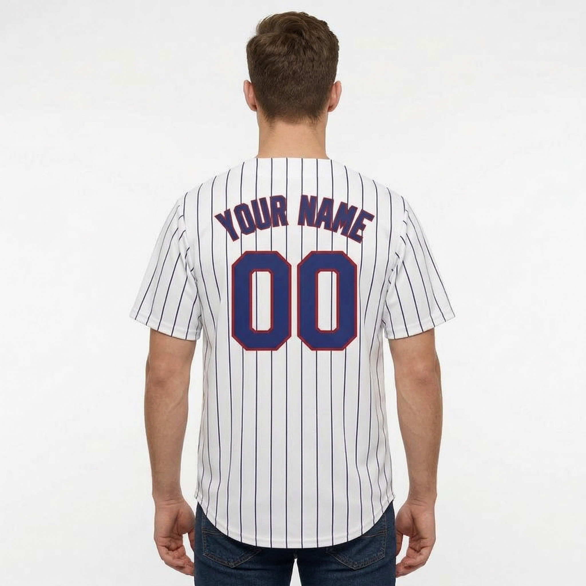 Custom White & Royal Pinstripes Classic Fashion Baseball Jersey