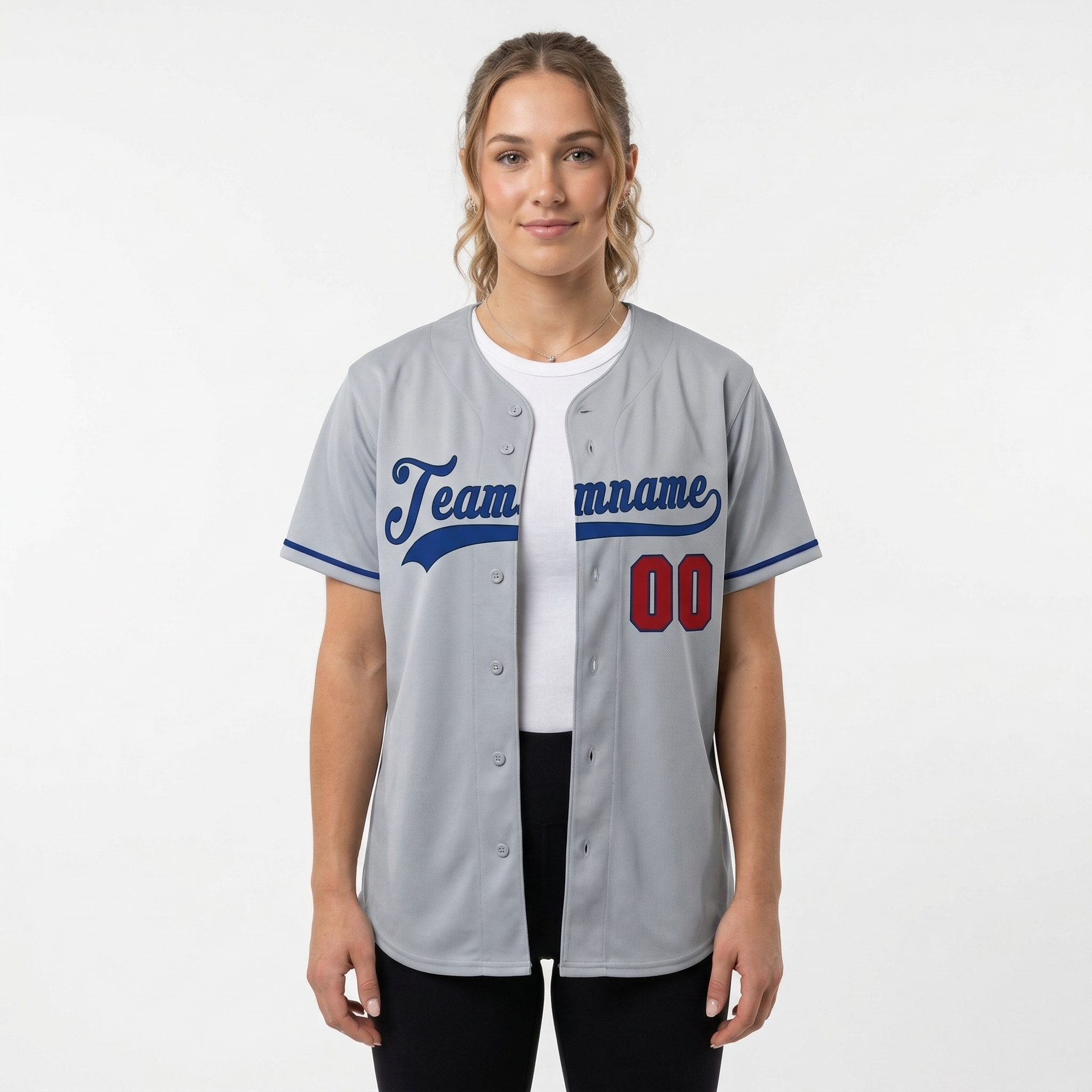 Custom Grey & Royal/Red Classic Fashion Baseball Jersey