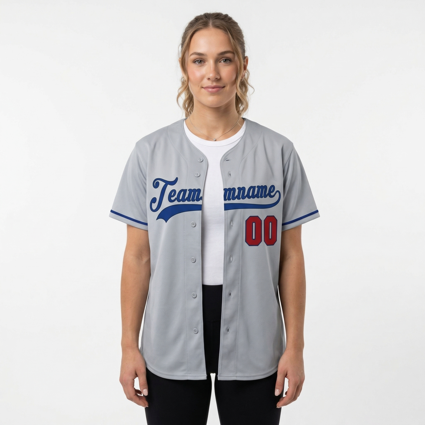 Custom Grey & Royal/Red Classic Fashion Baseball Jersey