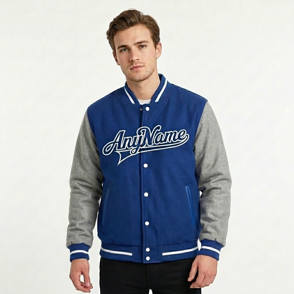 Custom Royal Blue & Gray/White Full-Snap Raglan Sleeves Fleece Jacket