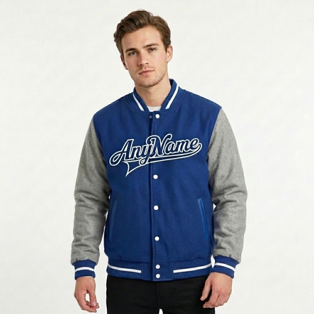 Custom Royal Blue & Gray/White Full-Snap Raglan Sleeves Fleece Jacket