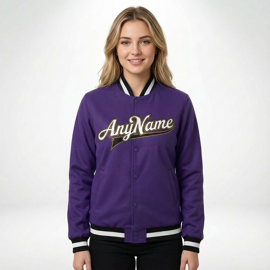 Custom Purple & White/Black Full-Snap Fleece Jacket