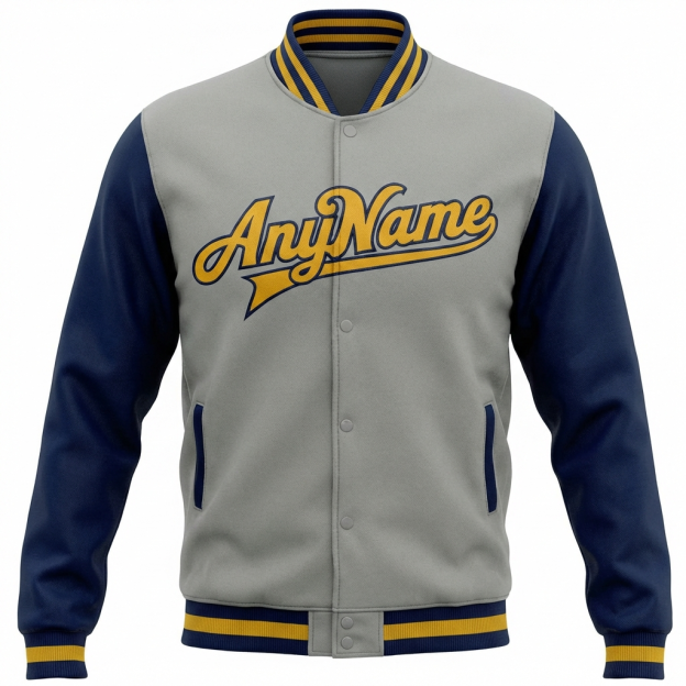Custom Grey & Yellow/Royal Raglan Sleeves Full-Snap Fleece Jacket