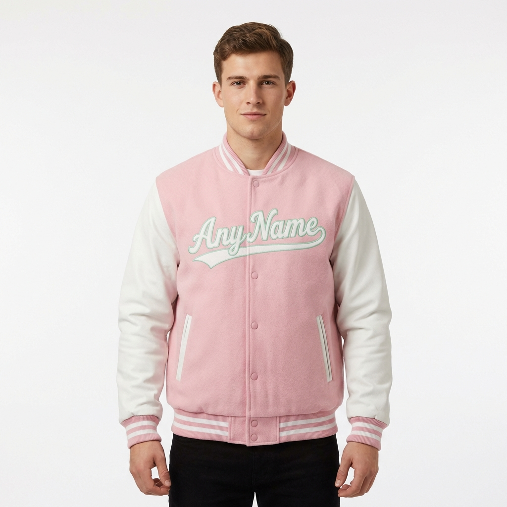 Custom Pink & Mint/White Raglan Sleeves Full-Snap Fleece Jacket