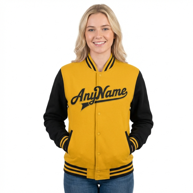 Custom Yellow & Black Raglan Sleeves Full-Snap Fleece Jacket