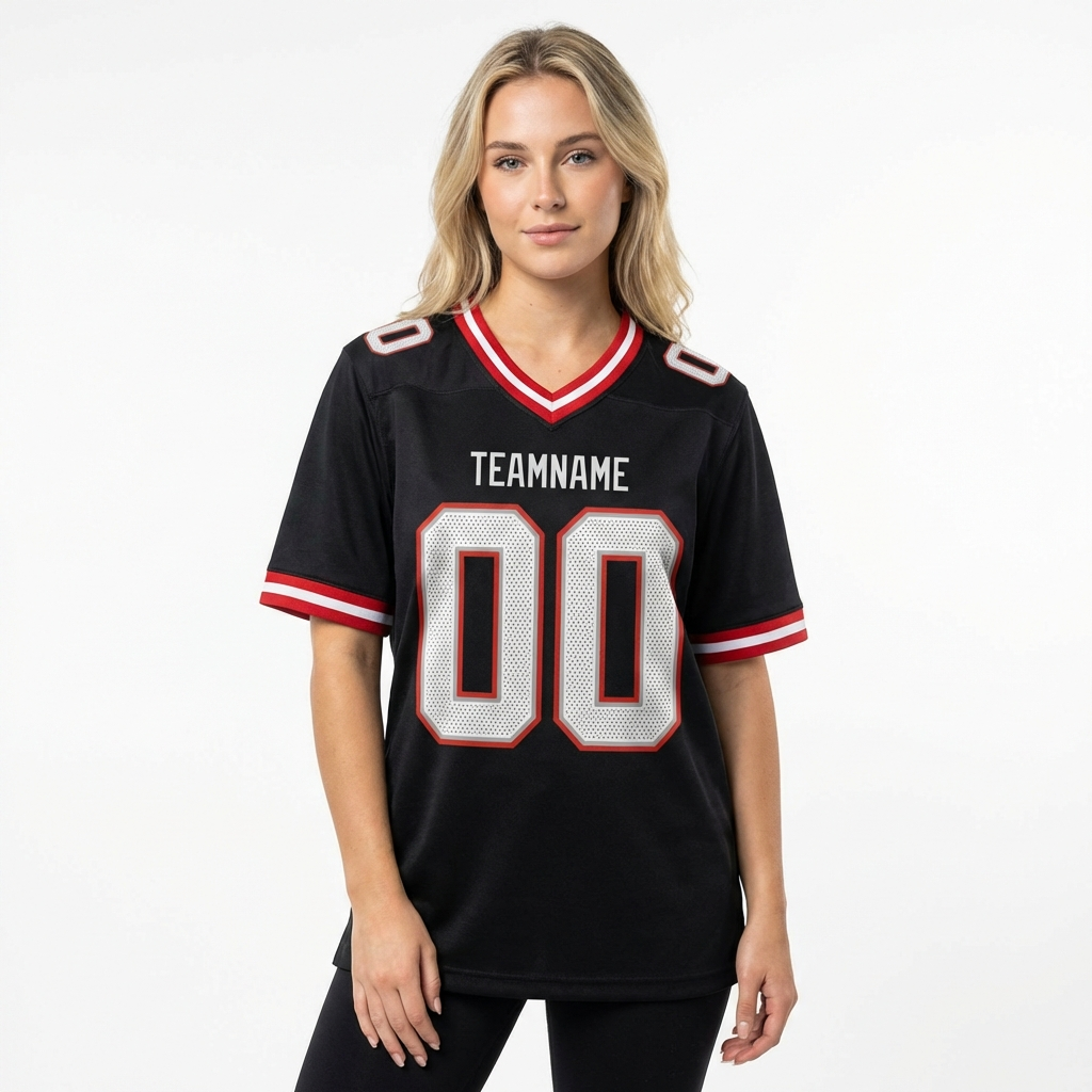Custom Black & White/Grey-Red Football Jersey