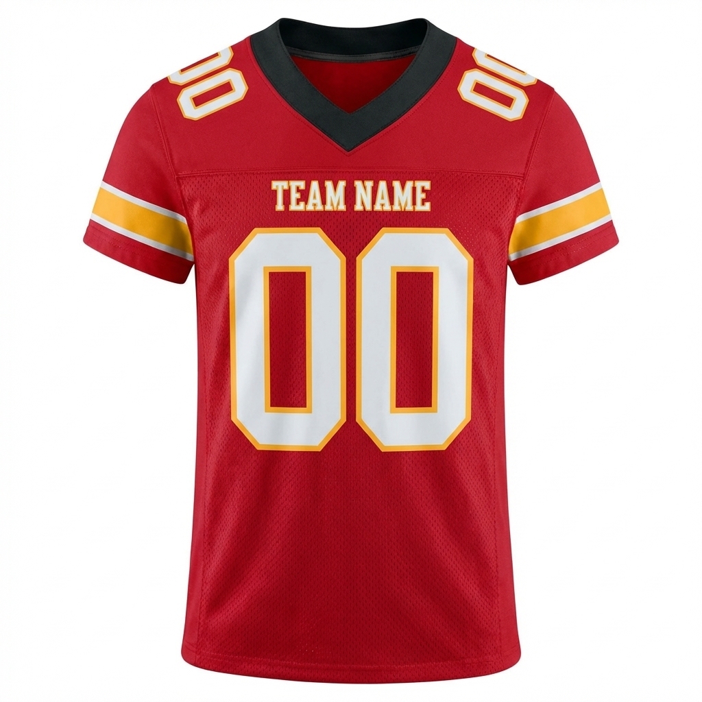 Custom Red & White/Gold Football Jersey