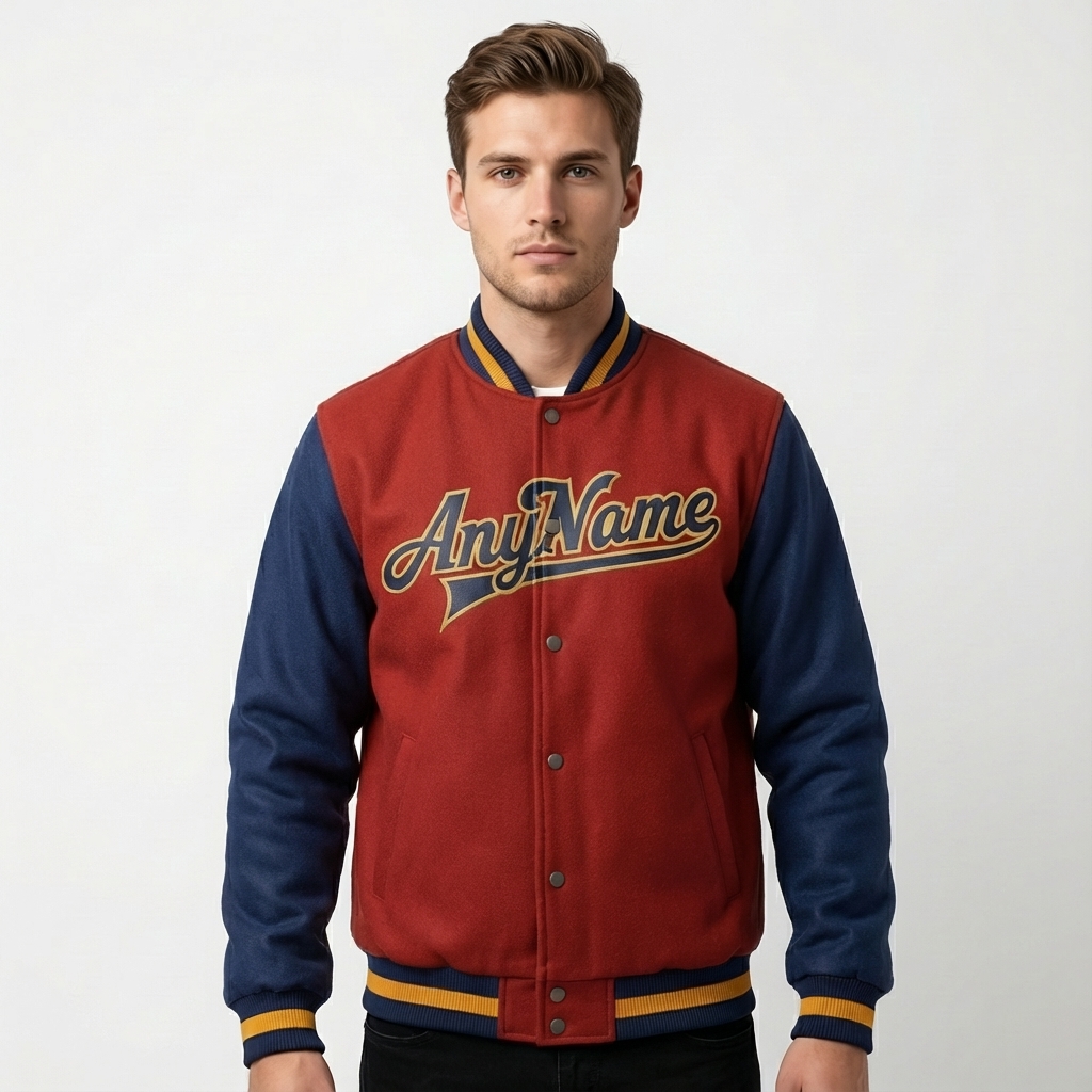 Custom  Burgundy & Navy/White Full-Snap Raglan Sleeves Fleece Jacket