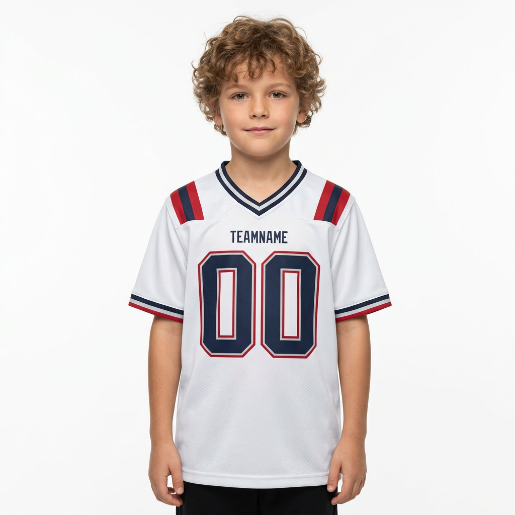 Custom White & Navy/Grey-Red Football Jersey