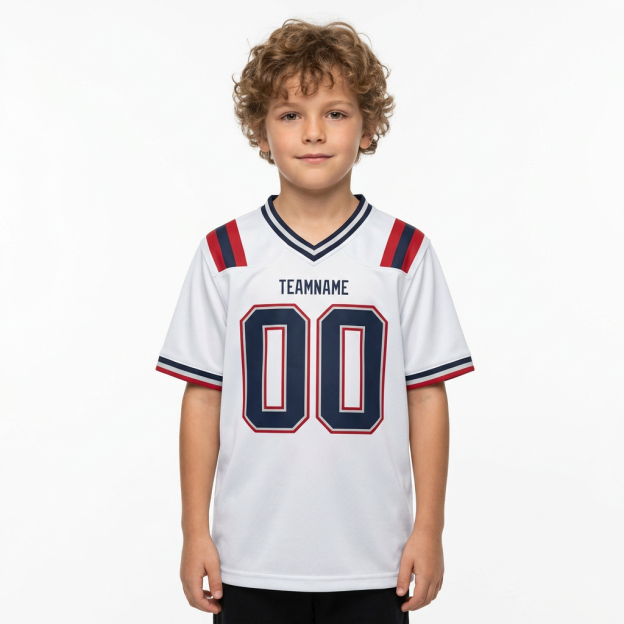 Custom White & Navy/Grey-Red Football Jersey