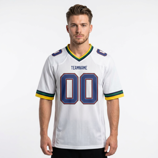 Custom White & Royal/Yellow Football Jersey