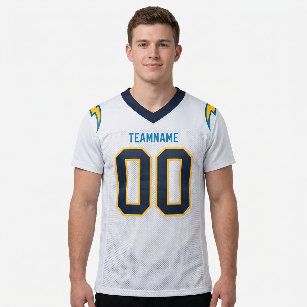 Custom White & Navy/Gold Football Jersey