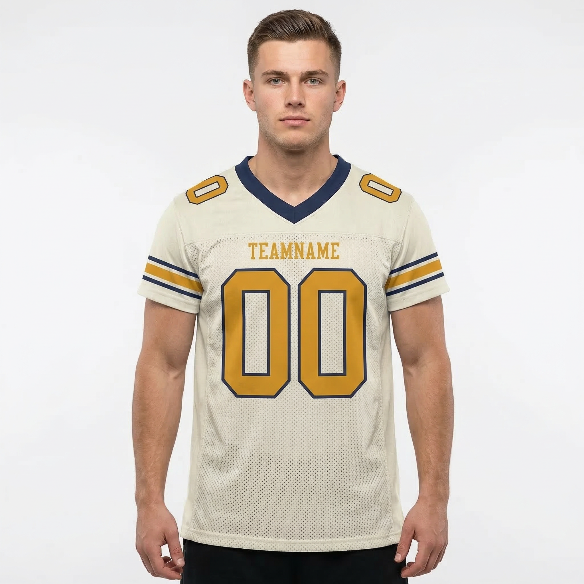 Custom Cream & Gold/Navy Football Jersey