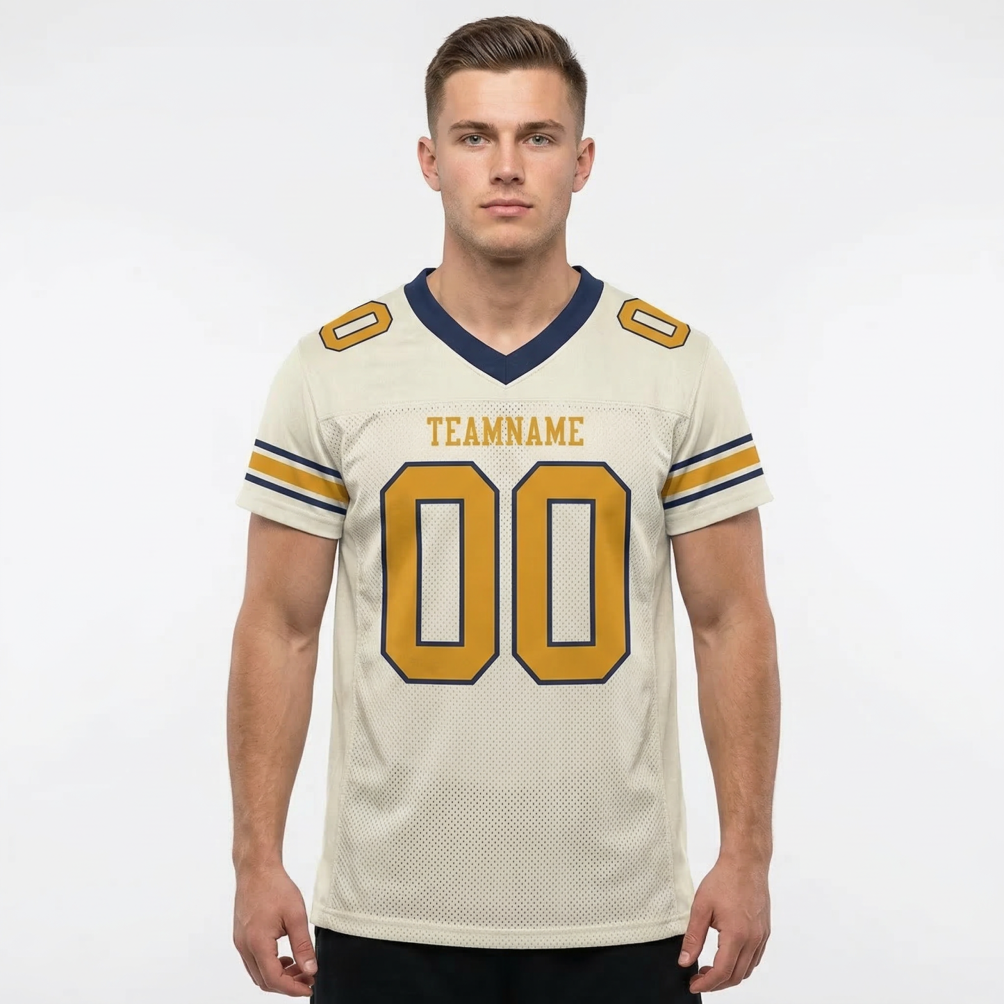 Custom Cream & Gold/Navy Football Jersey
