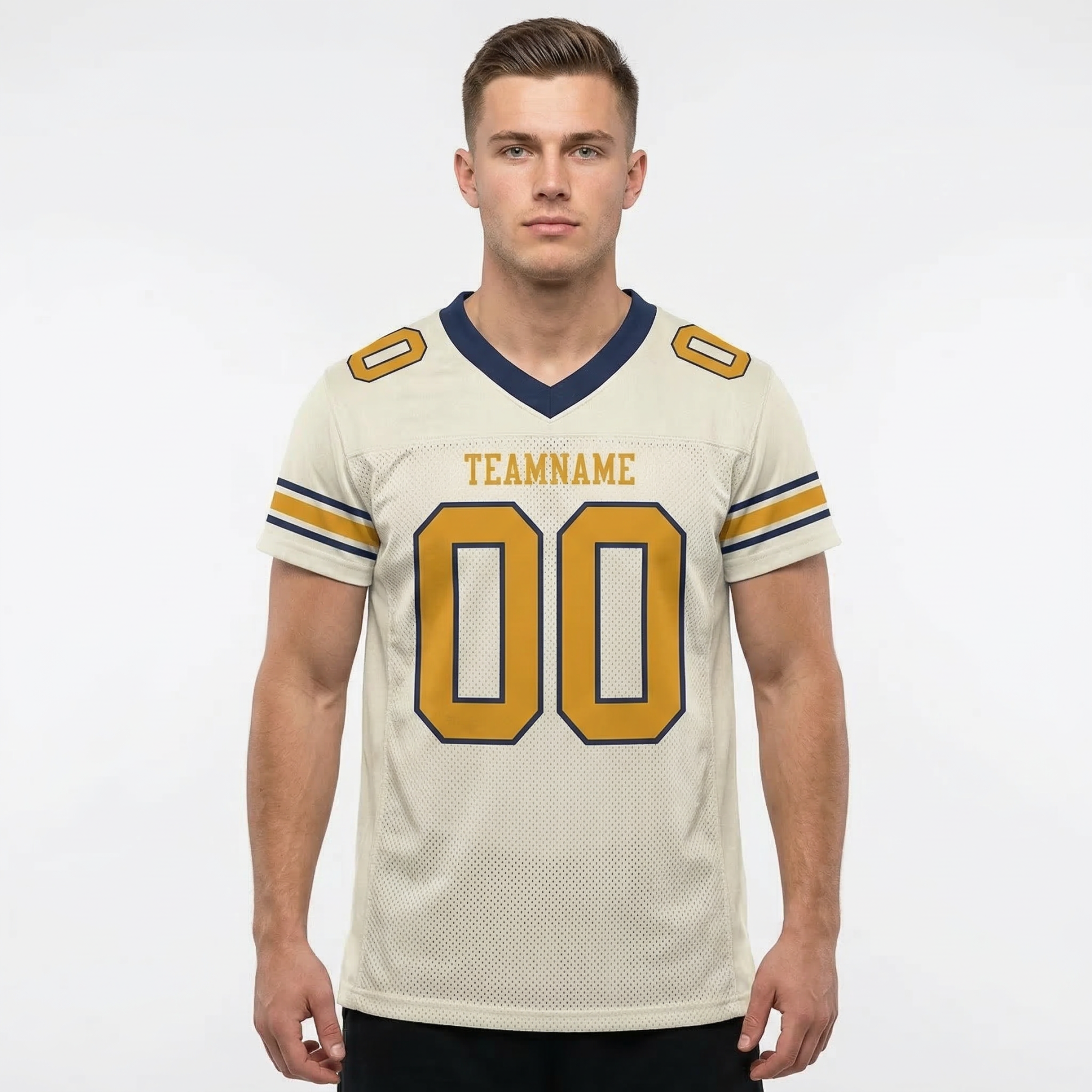Custom Cream & Gold/Navy Football Jersey