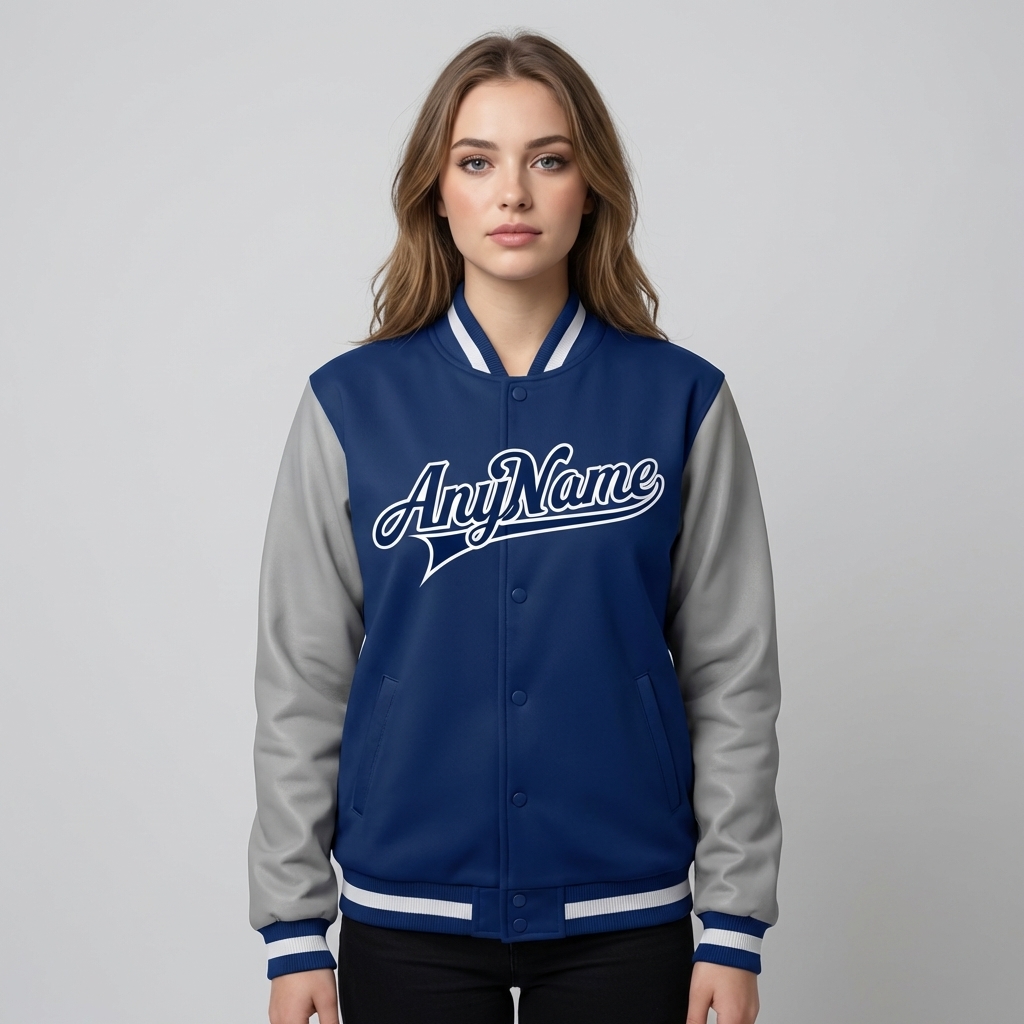 Custom Royal Blue & Gray/White Full-Snap Raglan Sleeves Fleece Jacket