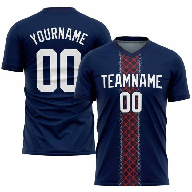 Custom Navy & White/Red Custom Soccer Jersey