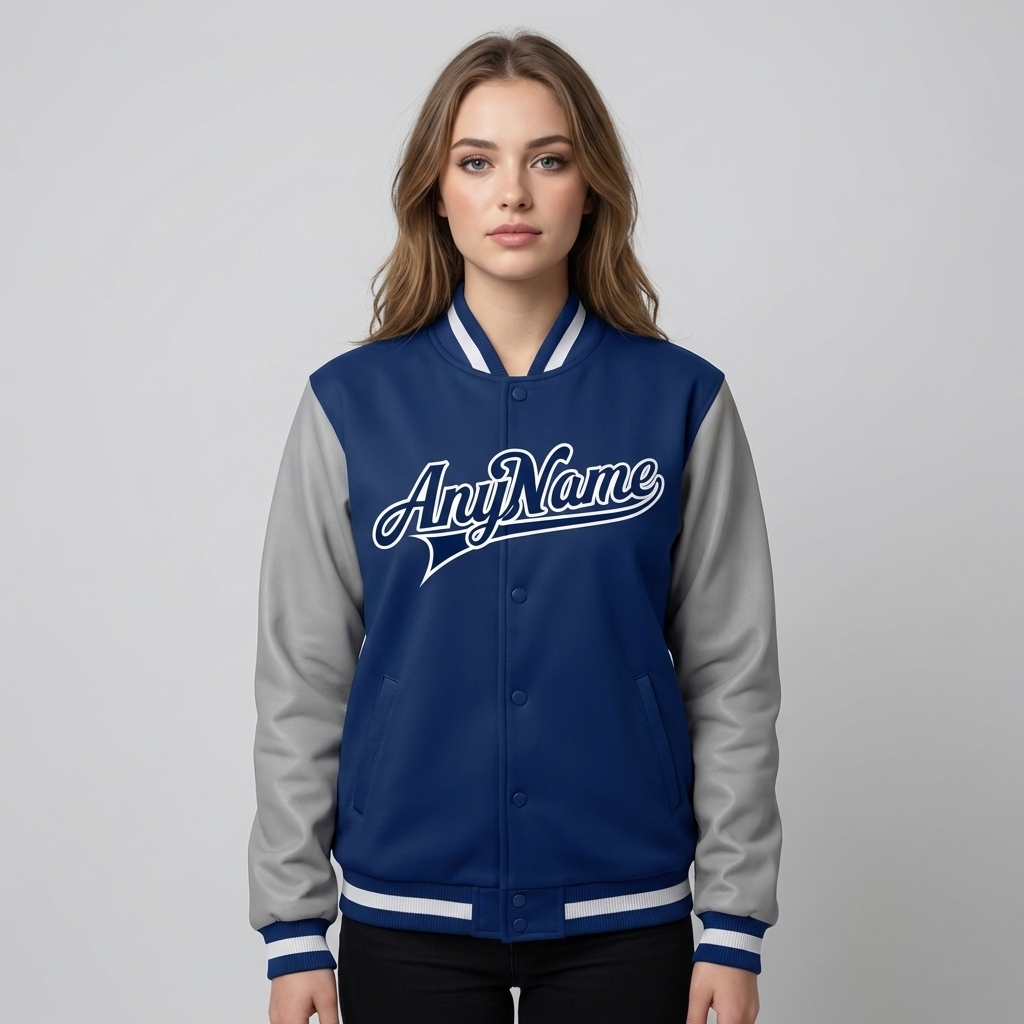 Custom Royal Blue & Gray/White Full-Snap Raglan Sleeves Fleece Jacket