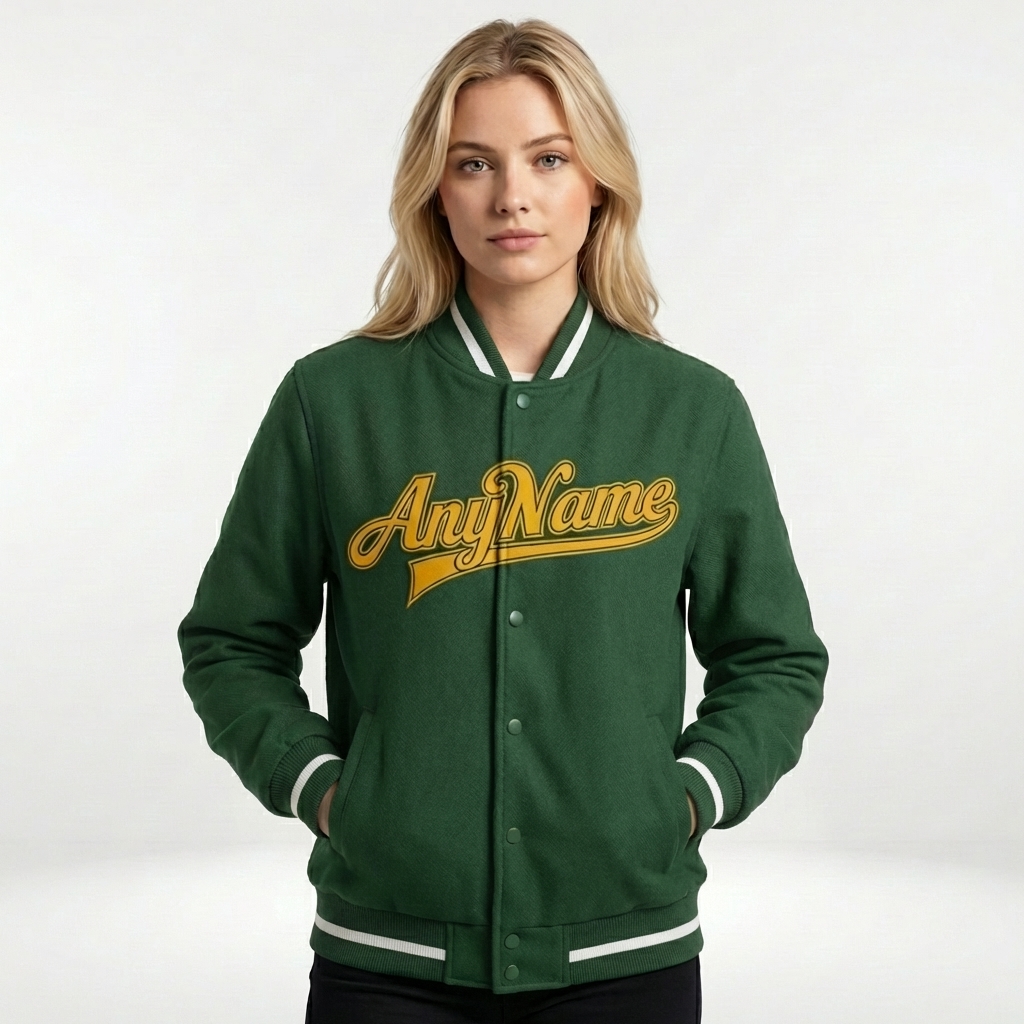 Custom Forest Green & Yellow/Gray Full-Snap Gradient Raglan Sleeve Fleece Jacket