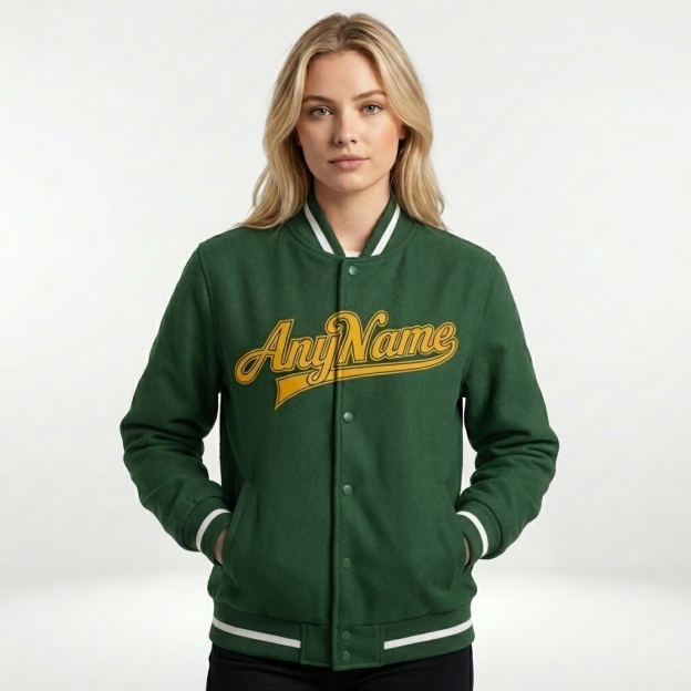 Custom Forest Green & Yellow/Gray Full-Snap Gradient Raglan Sleeve Fleece Jacket