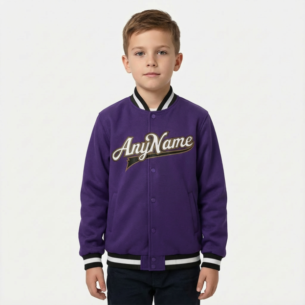 Custom Purple & White/Black Full-Snap Fleece Jacket
