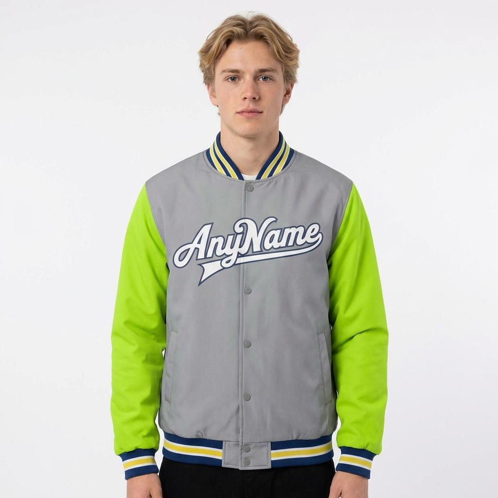 Custom Grey & White/Green Raglan Sleeves Full-Snap Fleece Jacket