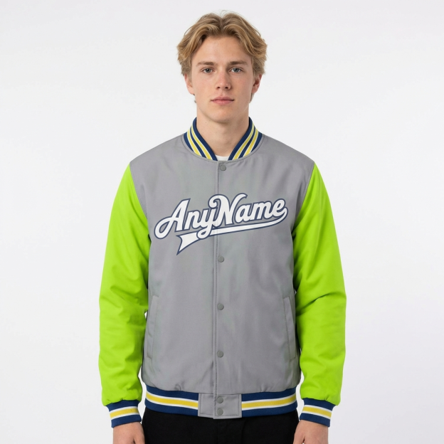 Custom Grey & White/Green Raglan Sleeves Full-Snap Fleece Jacket