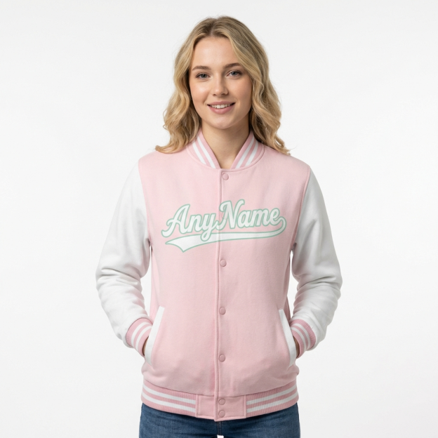 Custom Pink & Mint/White Raglan Sleeves Full-Snap Fleece Jacket