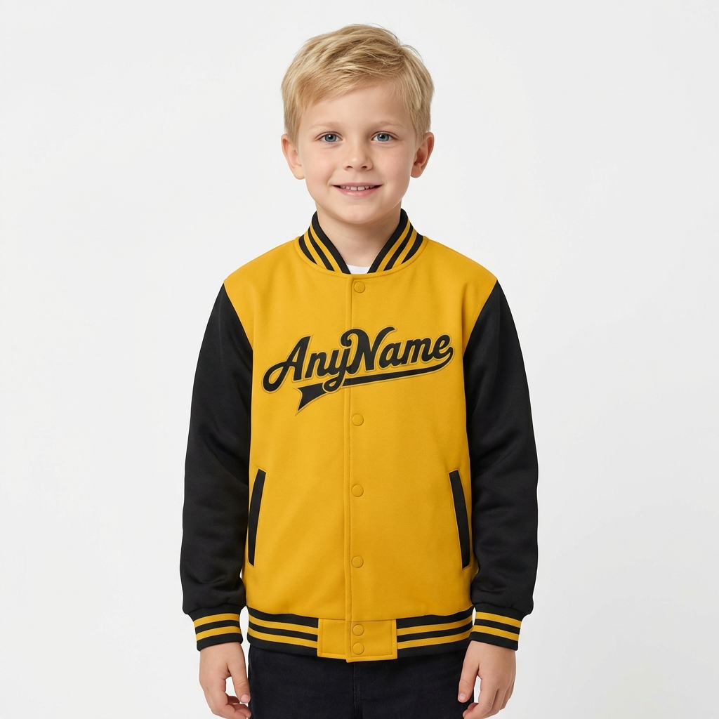 Custom Yellow & Black Raglan Sleeves Full-Snap Fleece Jacket