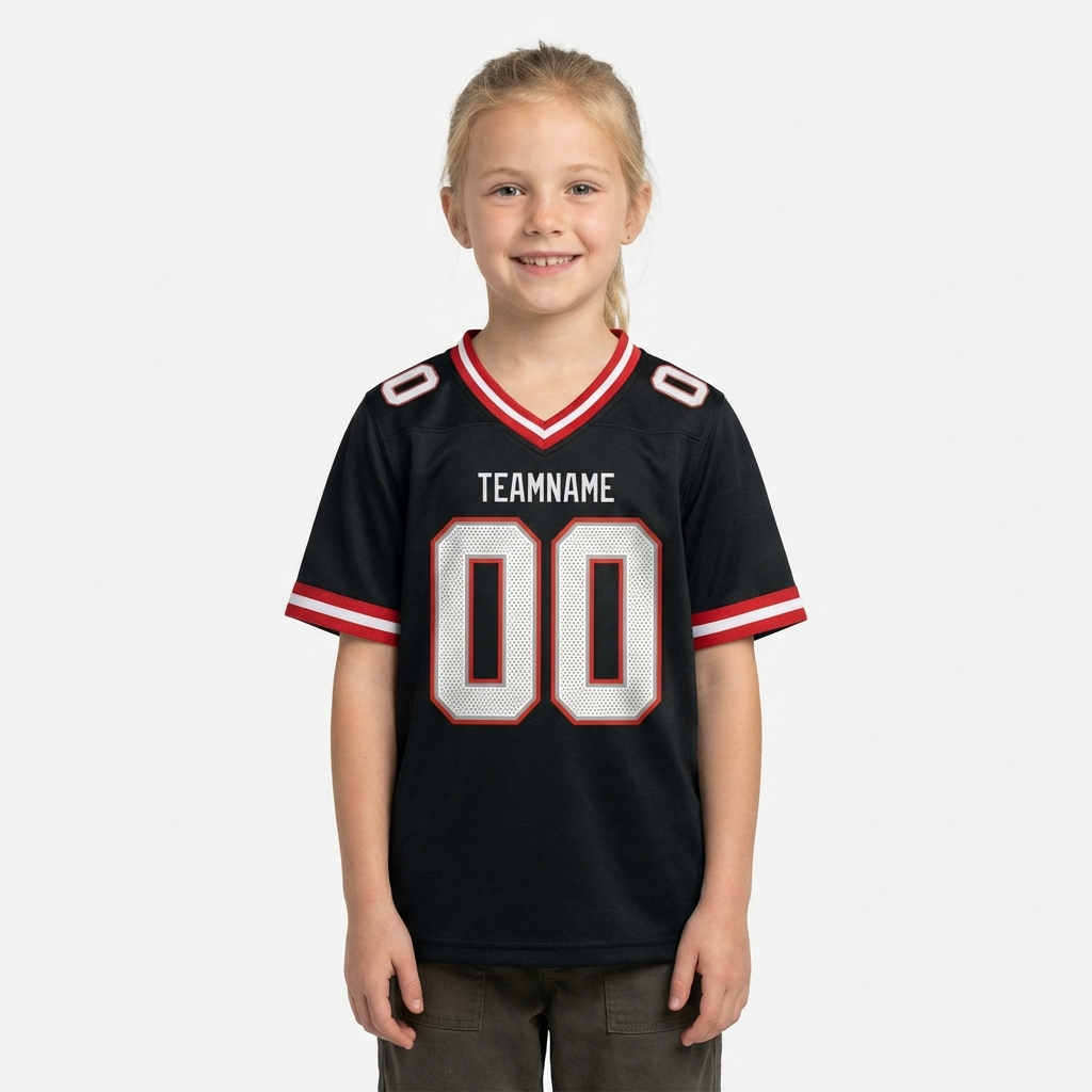 Custom Black & White/Grey-Red Football Jersey