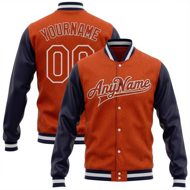 Custom Orange & Navy/White Full-Snap Raglan Sleeve Fleece Jacket