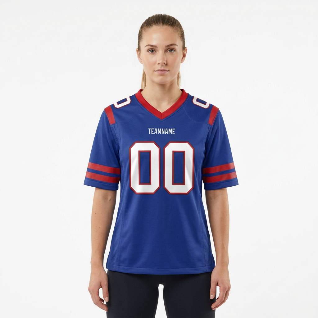 Custom Royal Blue & White/Red Football Jersey