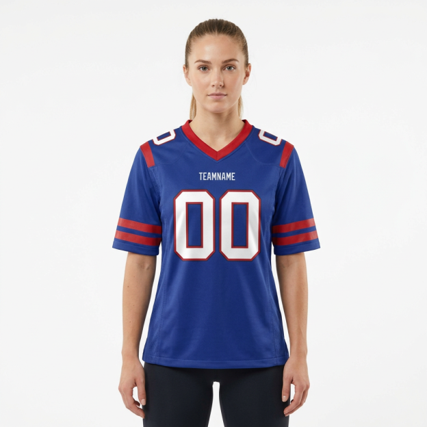 Custom Royal Blue & White/Red Football Jersey