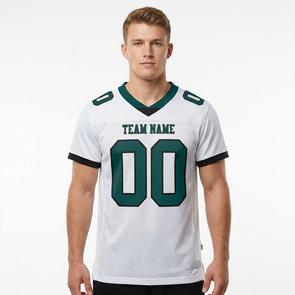 Custom White & Midnight Green/Black Football Jersey