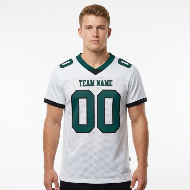 Custom White & Midnight Green/Black Football Jersey