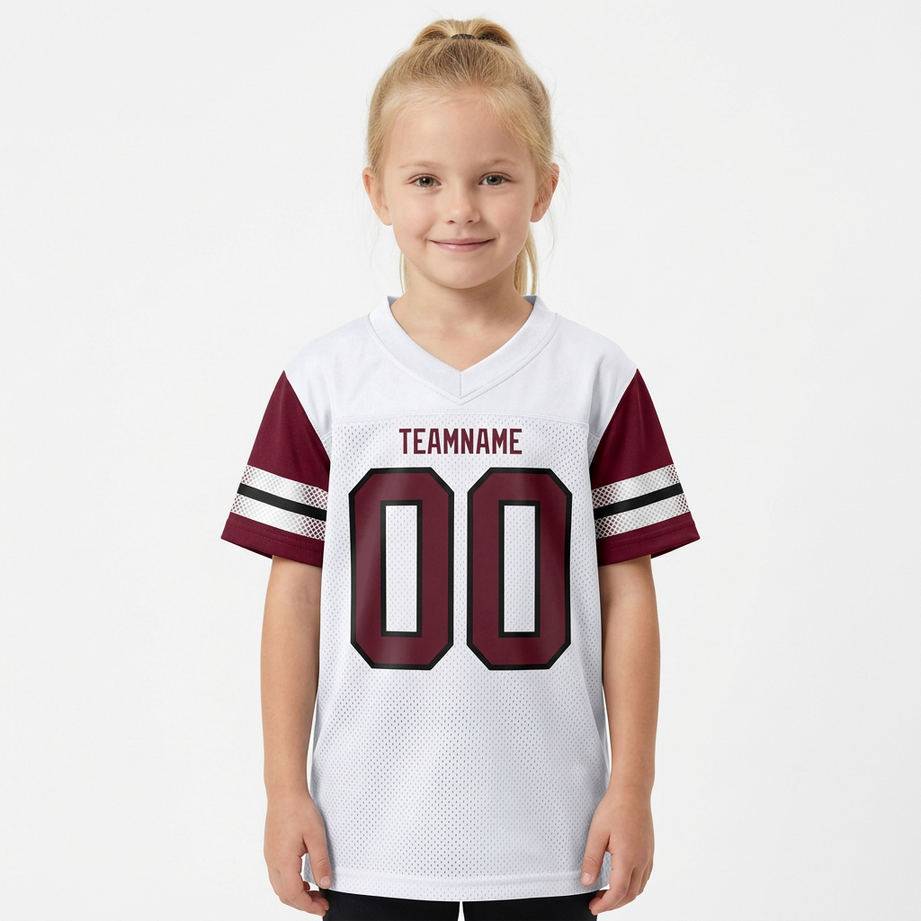 Custom White & Burgundy/Sliver Football Jersey